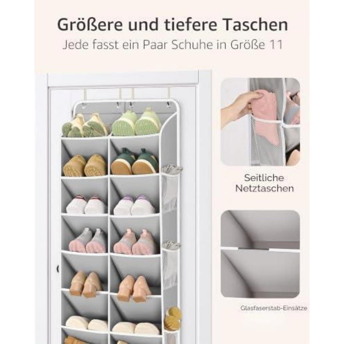 Tür-Schuhregal Organizer für 24-32 Paar Schuhe, Grau