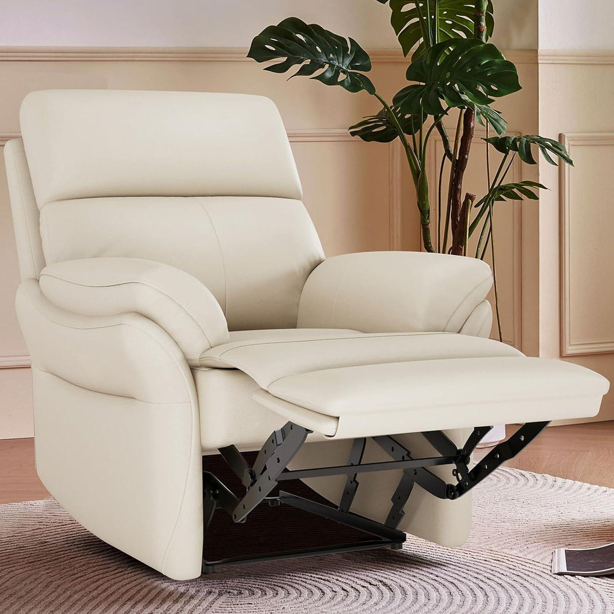 Echtleder Relaxsessel mit Liegefunktion – Komfortabler TV-Sessel Beige