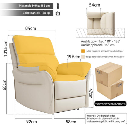 Echtleder Relaxsessel mit Liegefunktion – Komfortabler TV-Sessel Beige