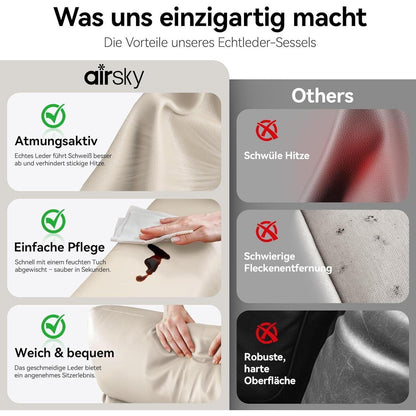 Echtleder Relaxsessel mit Liegefunktion – Komfortabler TV-Sessel Beige