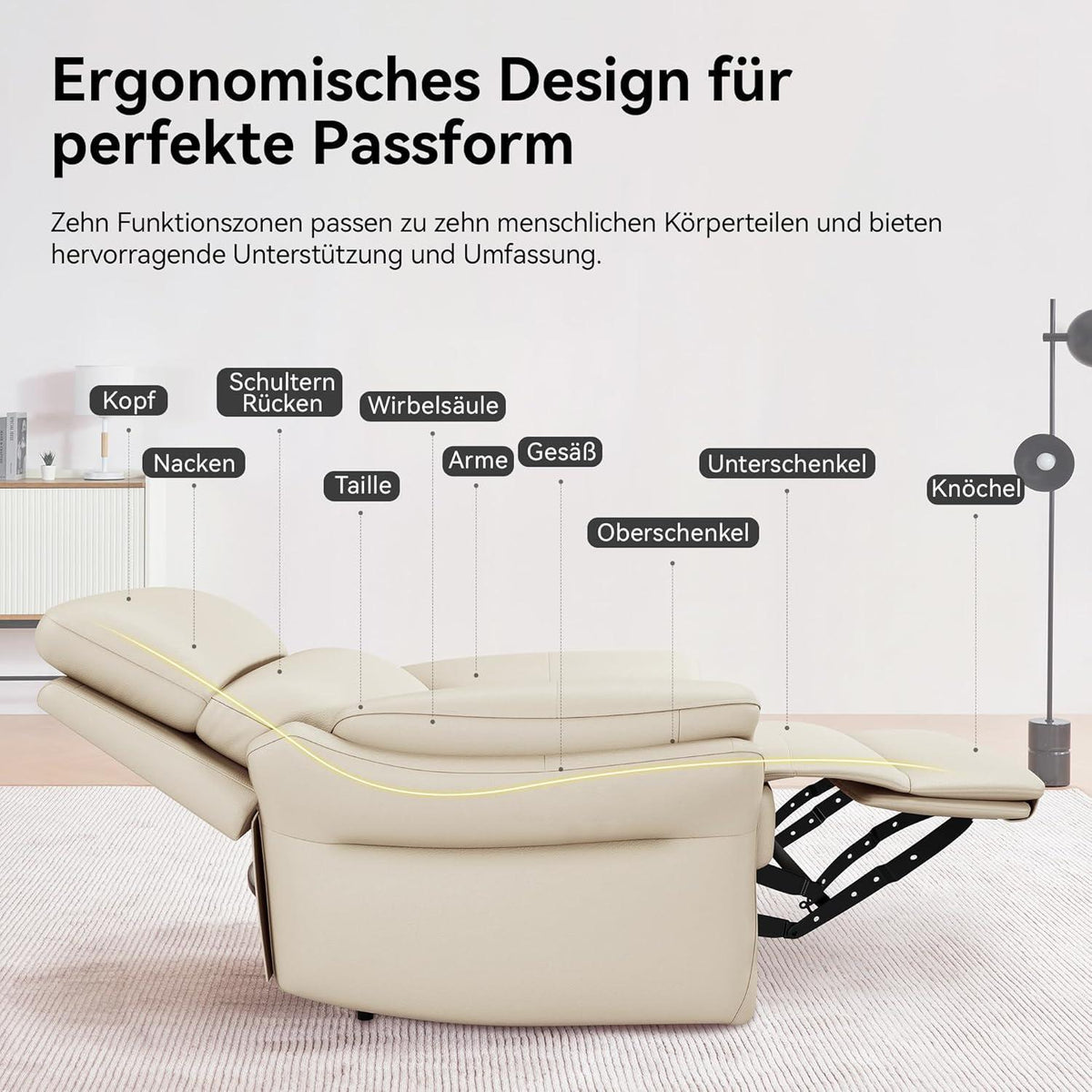 Echtleder Relaxsessel mit Liegefunktion – Komfortabler TV-Sessel Beige