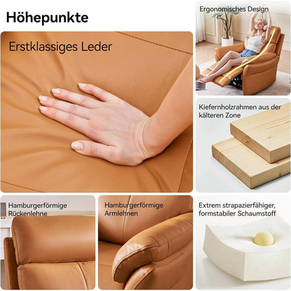 Echtleder Relaxsessel mit Liegefunktion – Komfortabler TV Sessel Orange