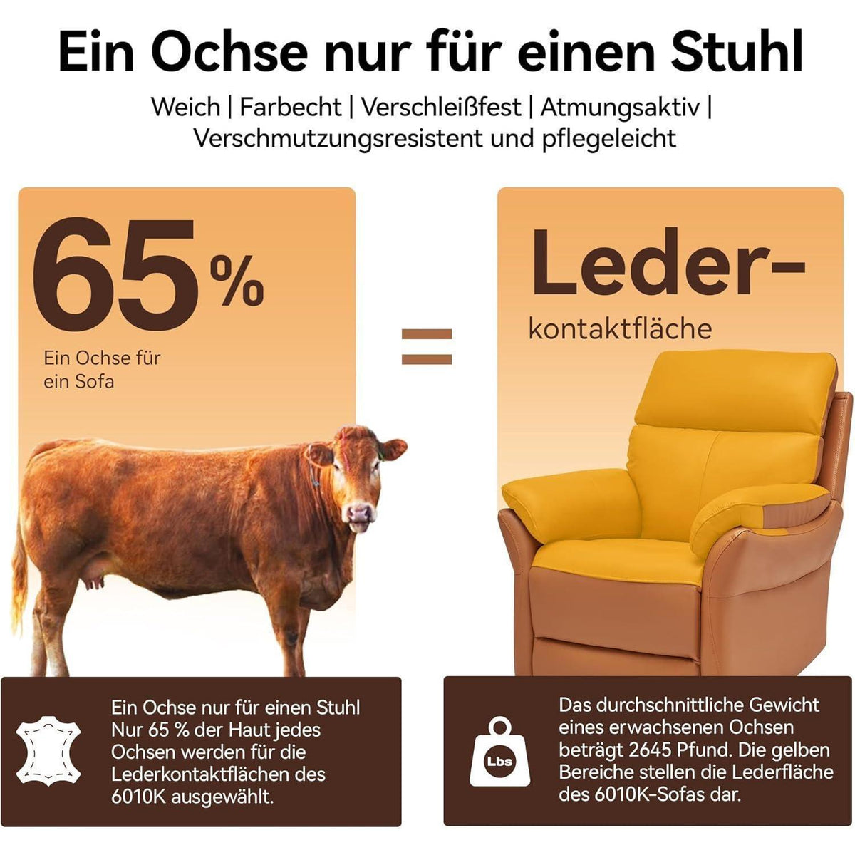 Echtleder Relaxsessel mit Liegefunktion – Komfortabler TV Sessel Orange