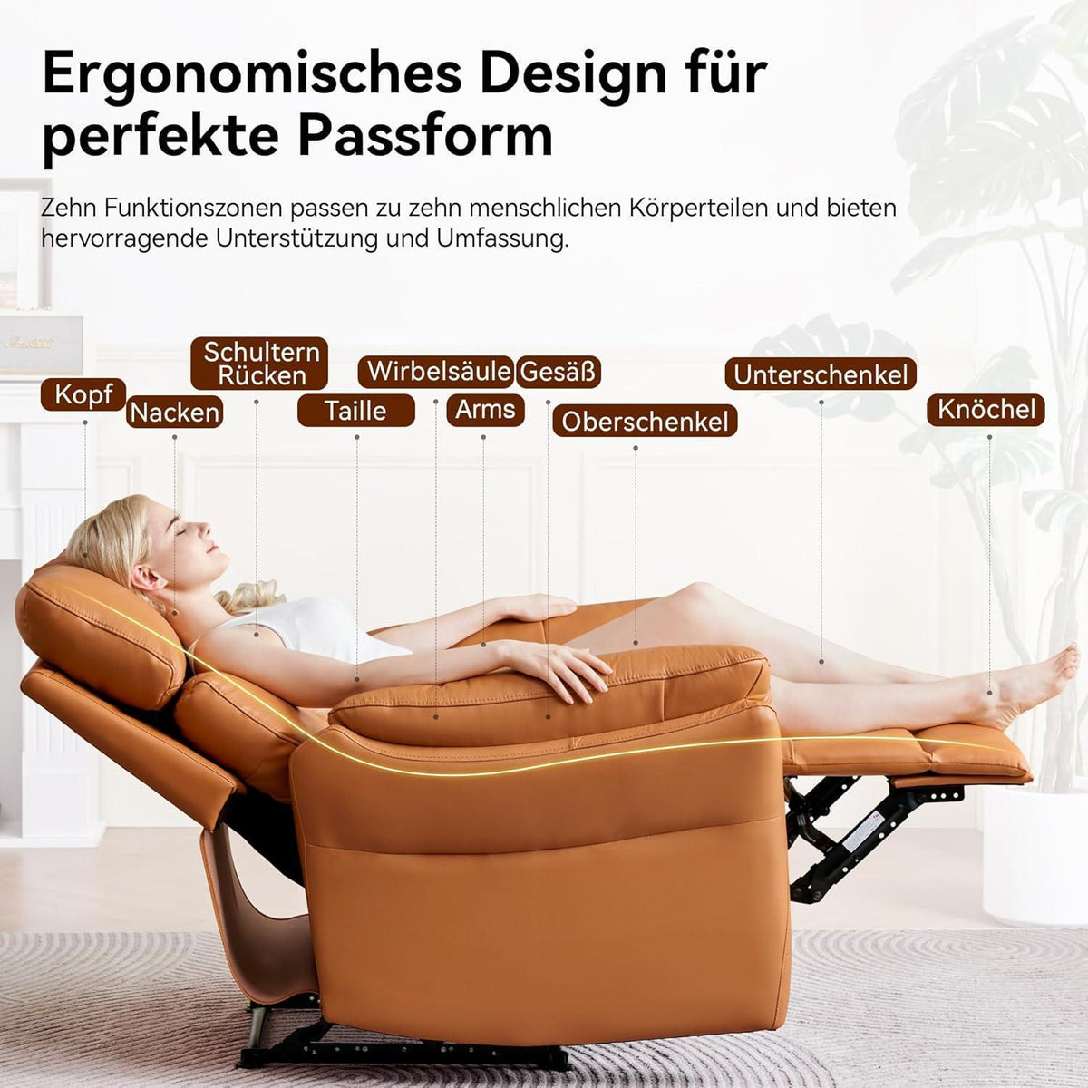Echtleder Relaxsessel mit Liegefunktion – Komfortabler TV Sessel Orange