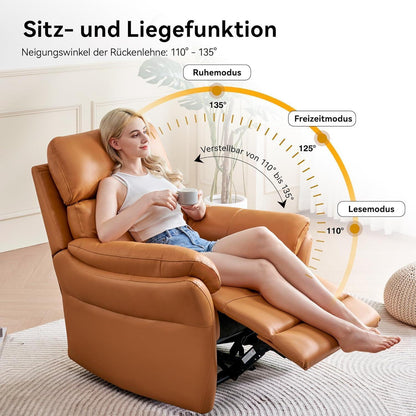 Echtleder Relaxsessel mit Liegefunktion – Komfortabler TV Sessel Orange