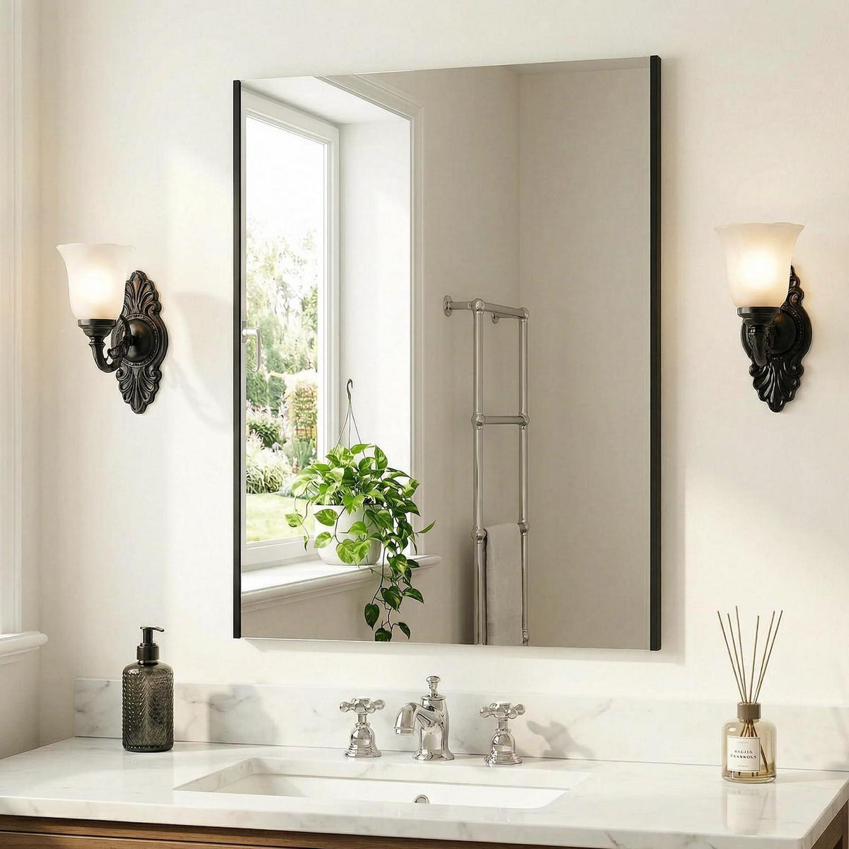 Badezimmerspiegel 50x70 cm Schwarz – Anti-Beschlag & Rostfrei