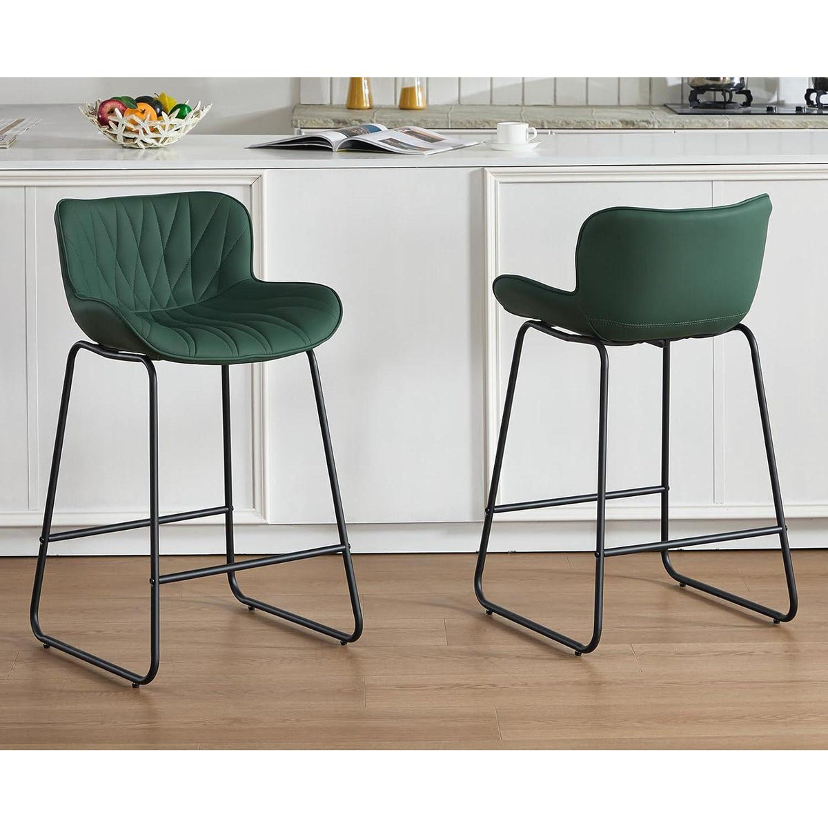 Moderner Barhocker 4er Set mit Steppdesign, Grün