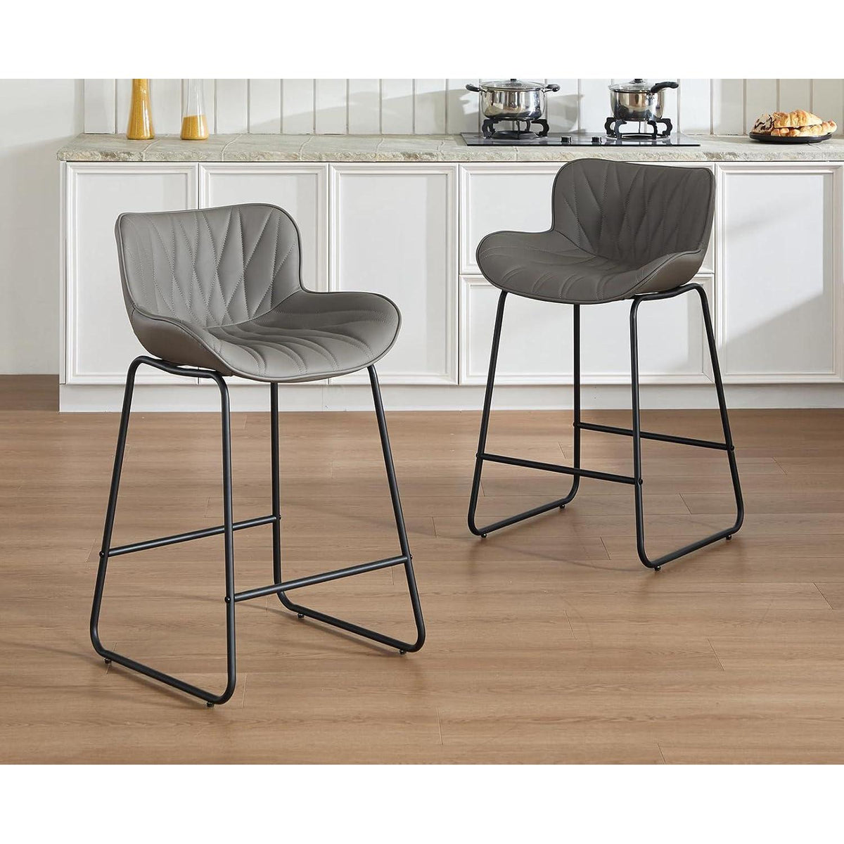 Moderner Barhocker 2er Set Grau – Komfortabler Steppdesign Stuhl