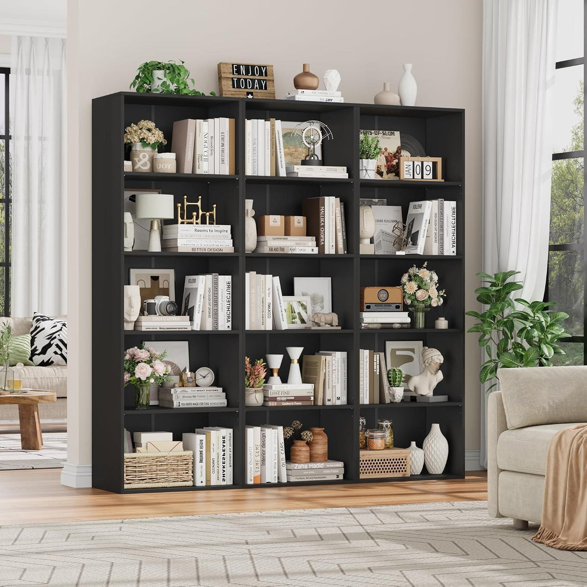 5-Fächers Bücherregal Schwarz – Modernes Standregal 159cm