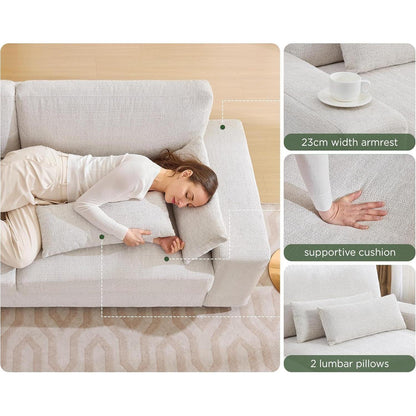 Modernes 3-Sitzer Sofa, Beige Chenille, 220 cm