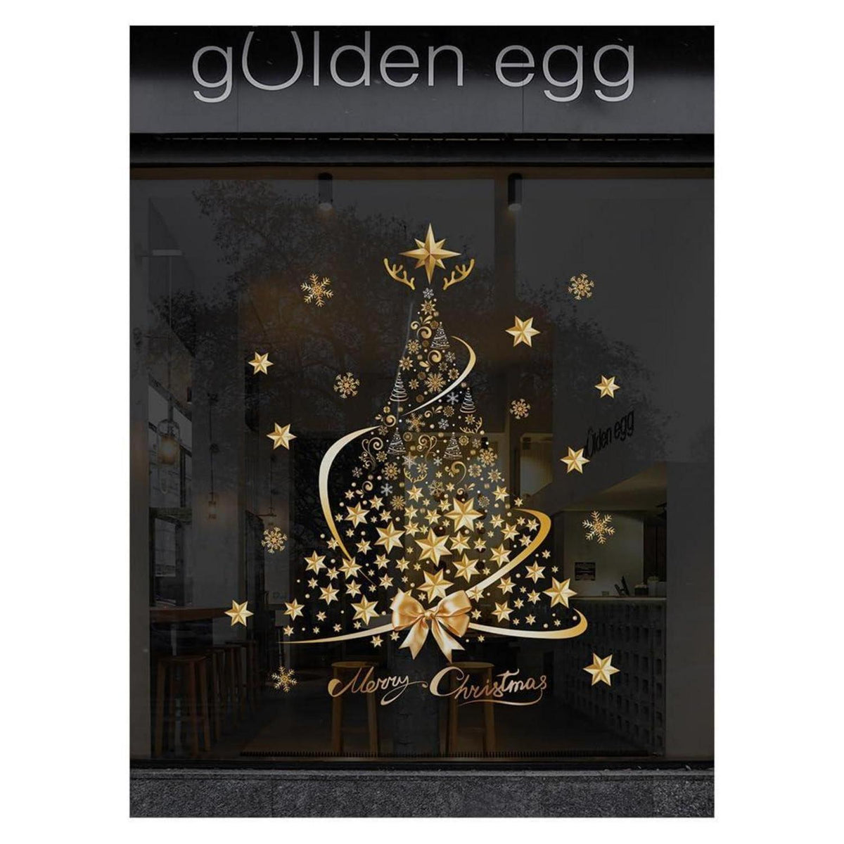 2x Fensterbilder Weihnachten – Goldene Baum Deko Aufkleber