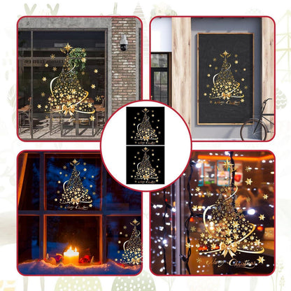 2x Fensterbilder Weihnachten – Goldene Baum Deko Aufkleber
