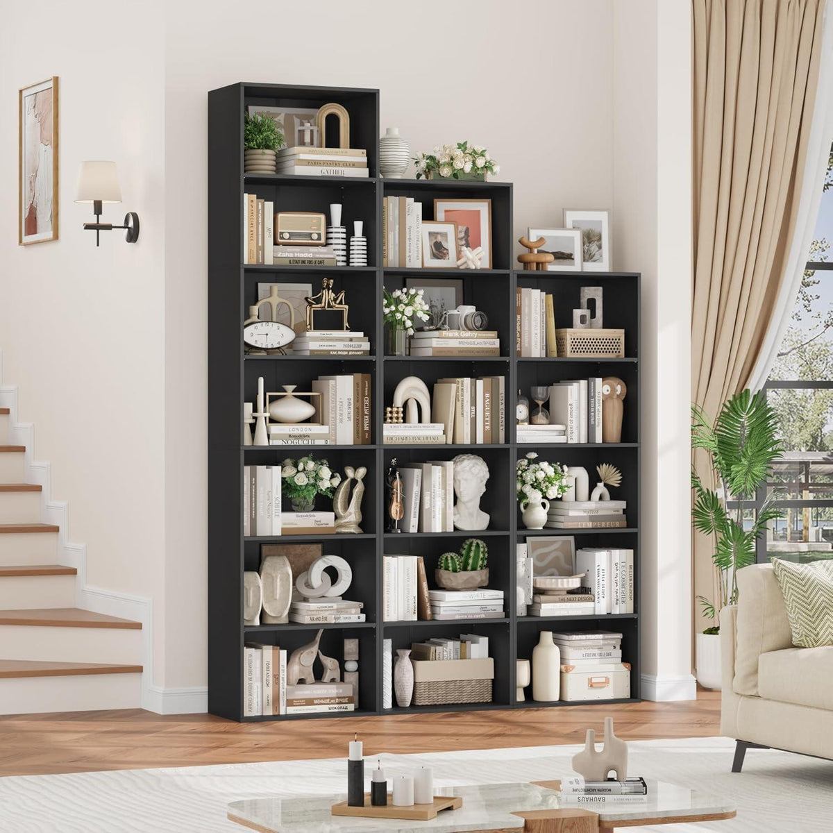 6-Fächers Bücherregal schwarz – Modernes Standregal für Wohnzimmer