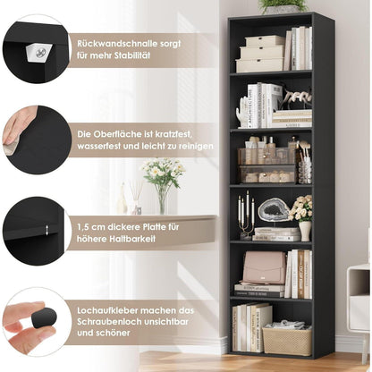 6-Fächers Bücherregal schwarz – Modernes Standregal für Wohnzimmer