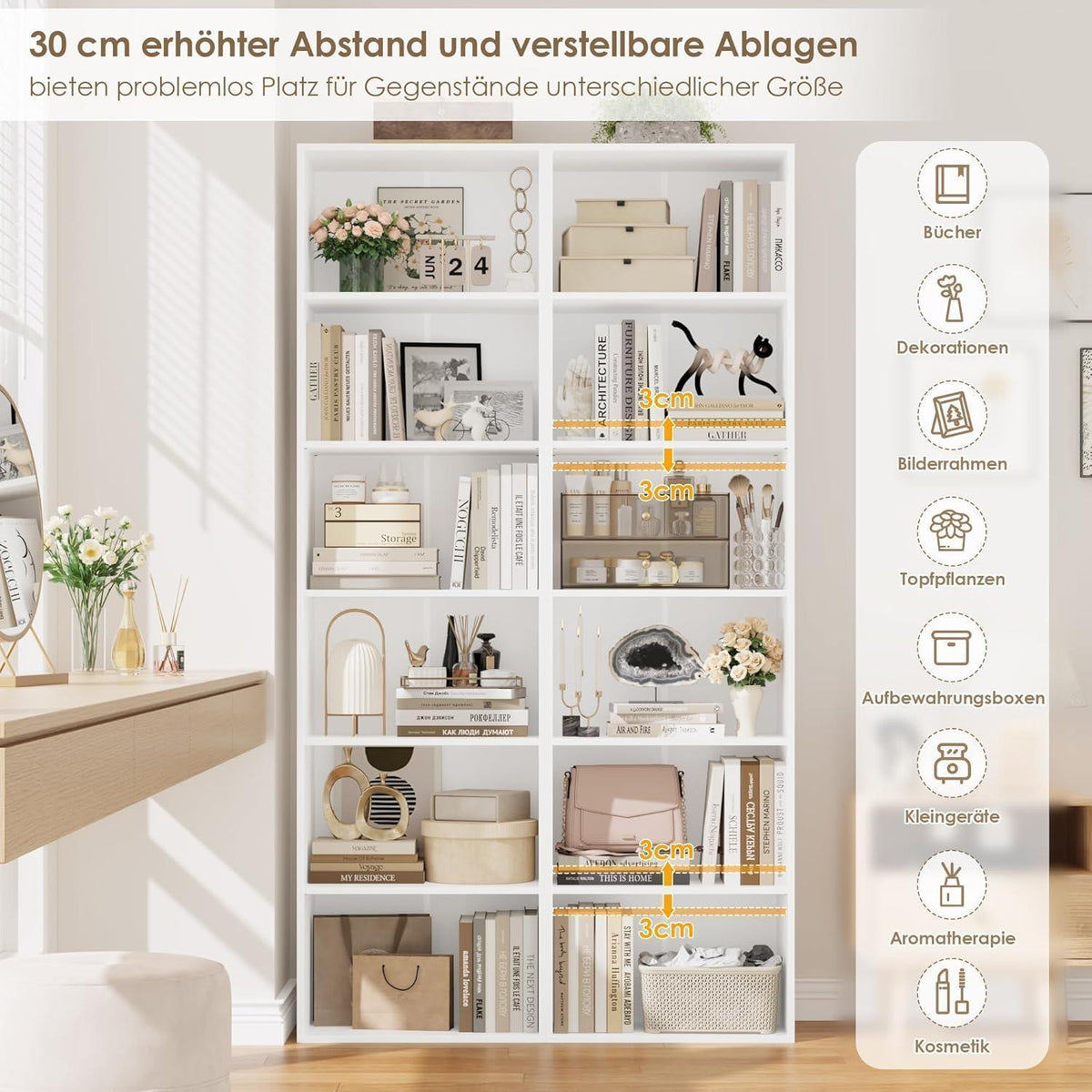 Bücherregal 6 Fächer Weiß – Modulares Standregal für Wohnzimmer