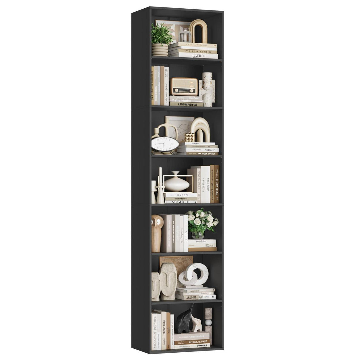 7-Fächiges Bücherregal Schwarz – Modernes Standregal 220cm