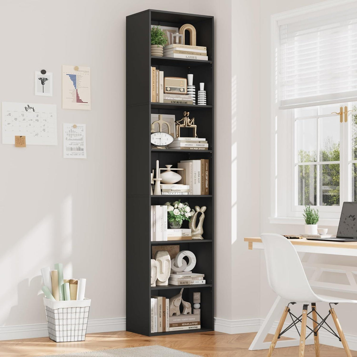 7-Fächiges Bücherregal Schwarz – Modernes Standregal 220cm