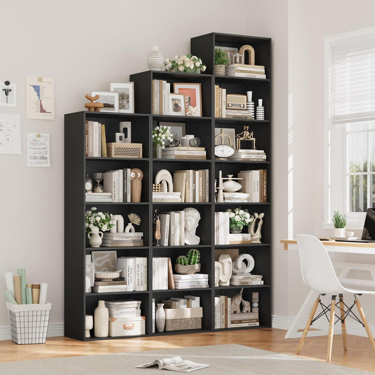 7-Fächiges Bücherregal Schwarz – Modernes Standregal 220cm