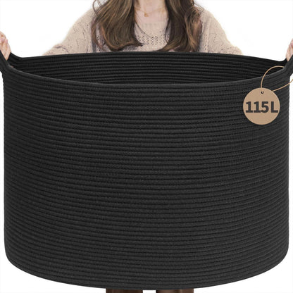 Großer Deckenkorb aus Baumwollseil – 60x40 cm, Schwarz