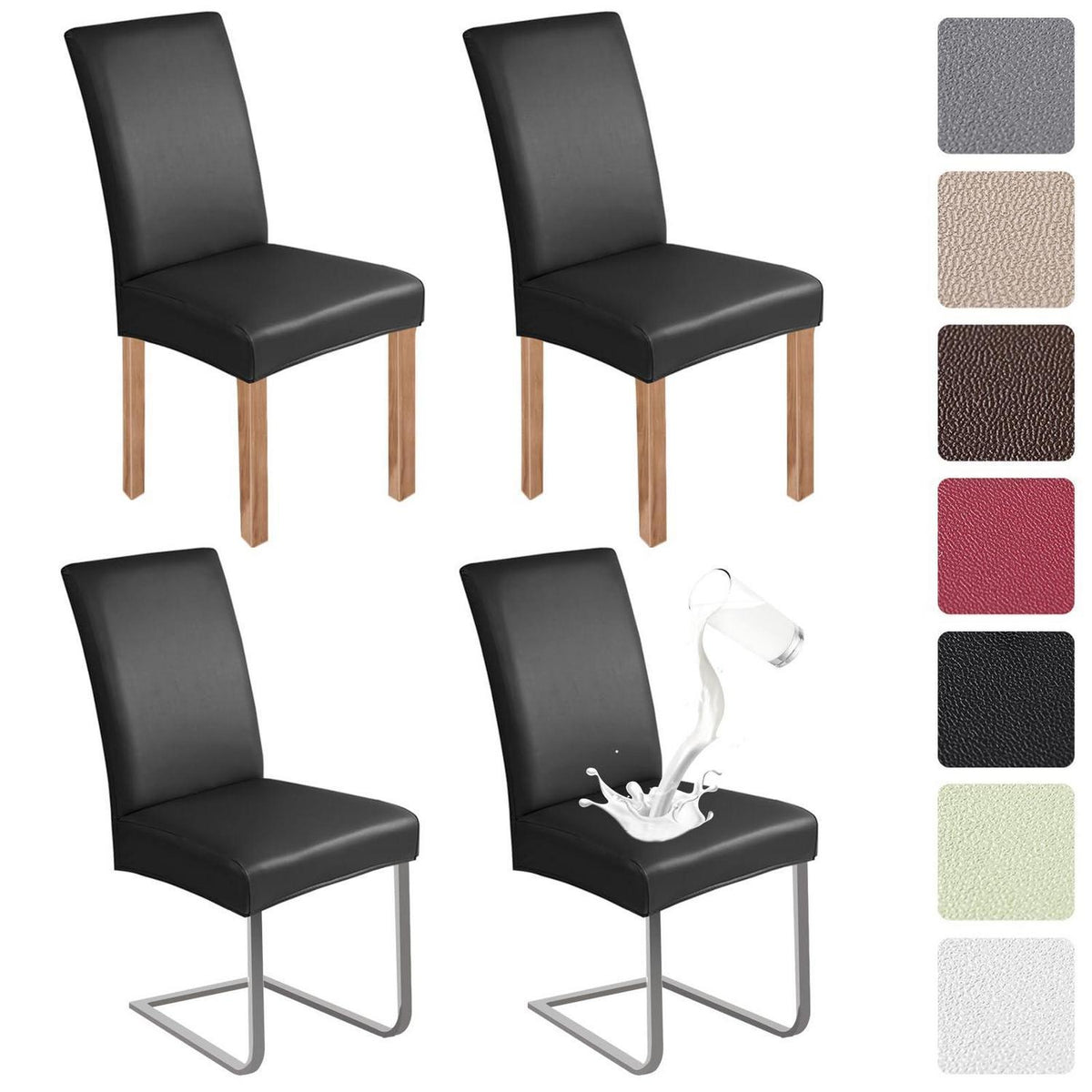 PU Stuhlhülsen 4er Set – Schwarz, Wasserabweisend & Elastisch