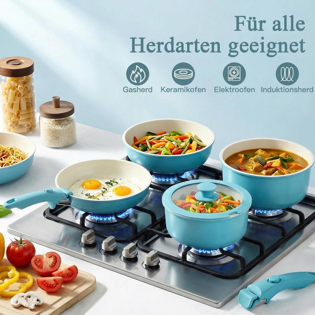 11-teiliges Topfset mit abnehmbarem Griff & Induktionsboden