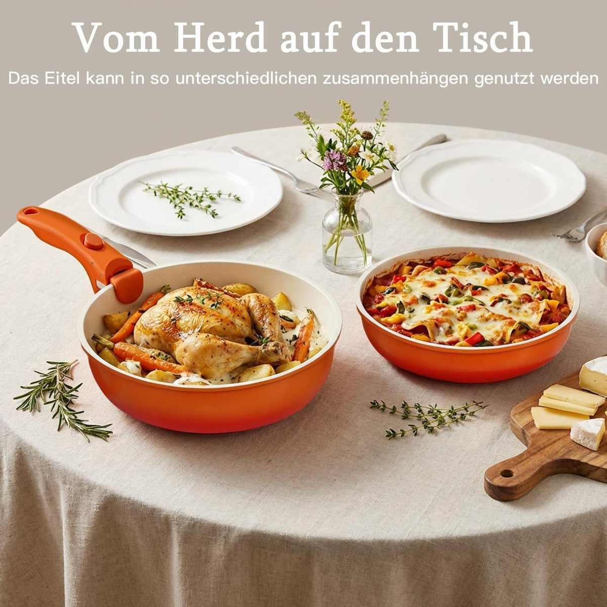 11-teiliges Topfset mit abnehmbarem Griff & Induktionsboden Orange