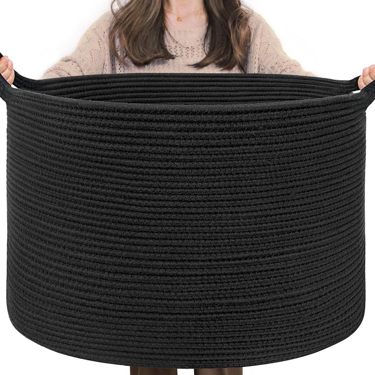 Großer Aufbewahrungskorb aus Baumwolle – 55x35 cm, Schwarz