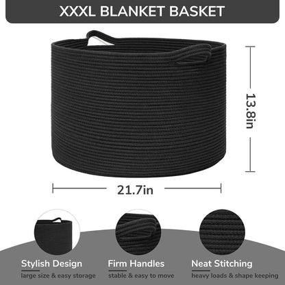 Großer Aufbewahrungskorb aus Baumwolle – 55x35 cm, Schwarz