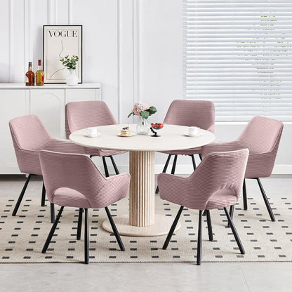 Drehbarer Esszimmerstuhl mit Armlehnen, Rosa – 6er Set