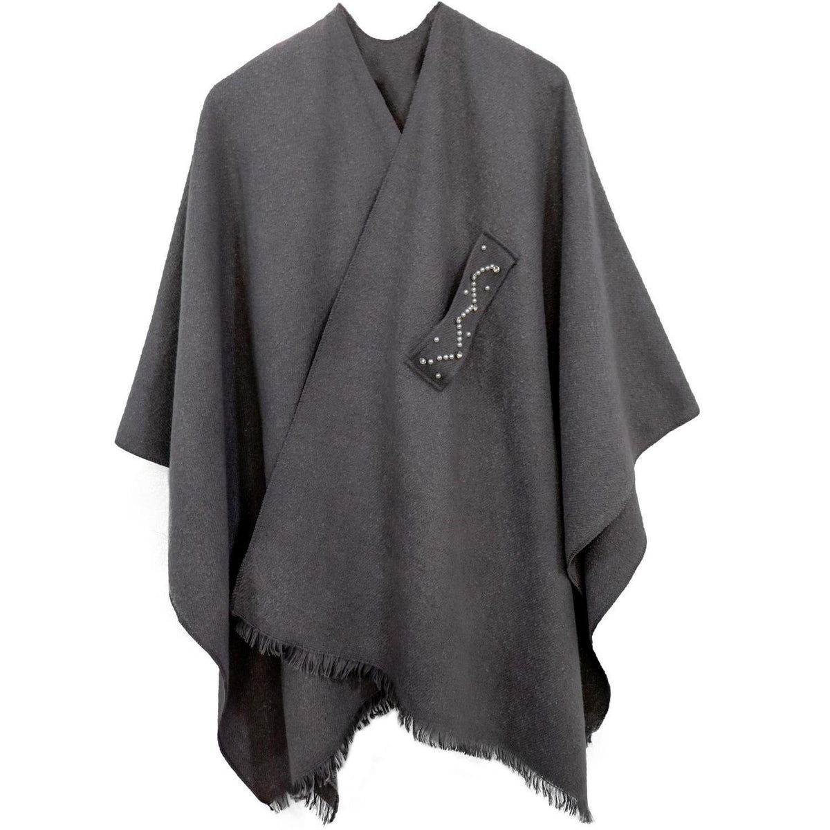 Damen Poncho Strick Cape Decke Wendbar Oversized Grau