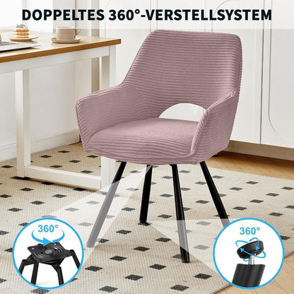 360° Drehbarer Esszimmerstuhl mit Armlehnen, Rosa
