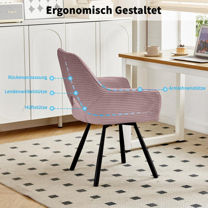 360° Drehbarer Esszimmerstuhl mit Armlehnen, Rosa
