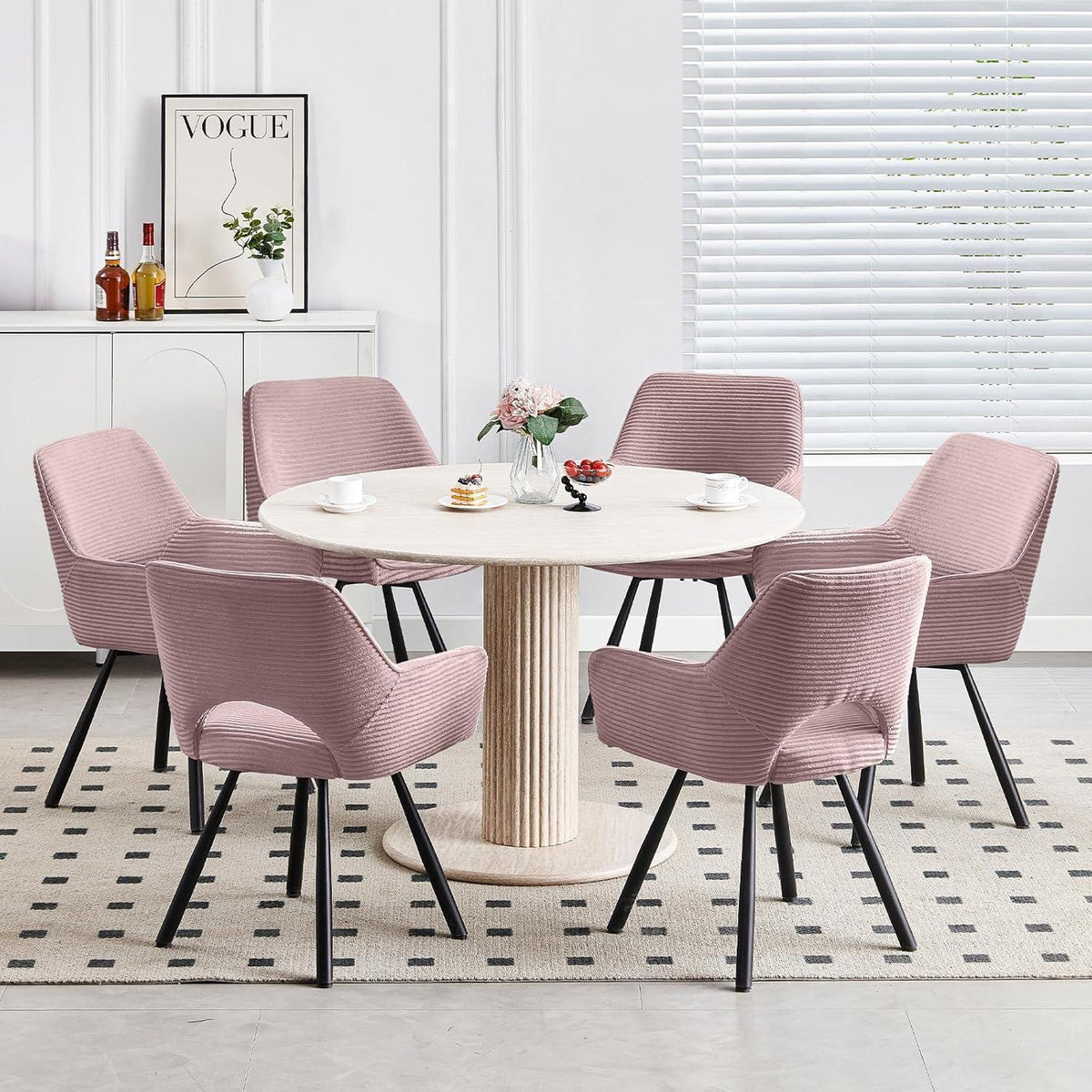 Drehbarer Esszimmerstuhl mit Armlehnen – Rosa