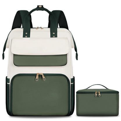 Lunch-Rucksack für Damen, Grün-Beige, mit Lunchbox & Laptopfach