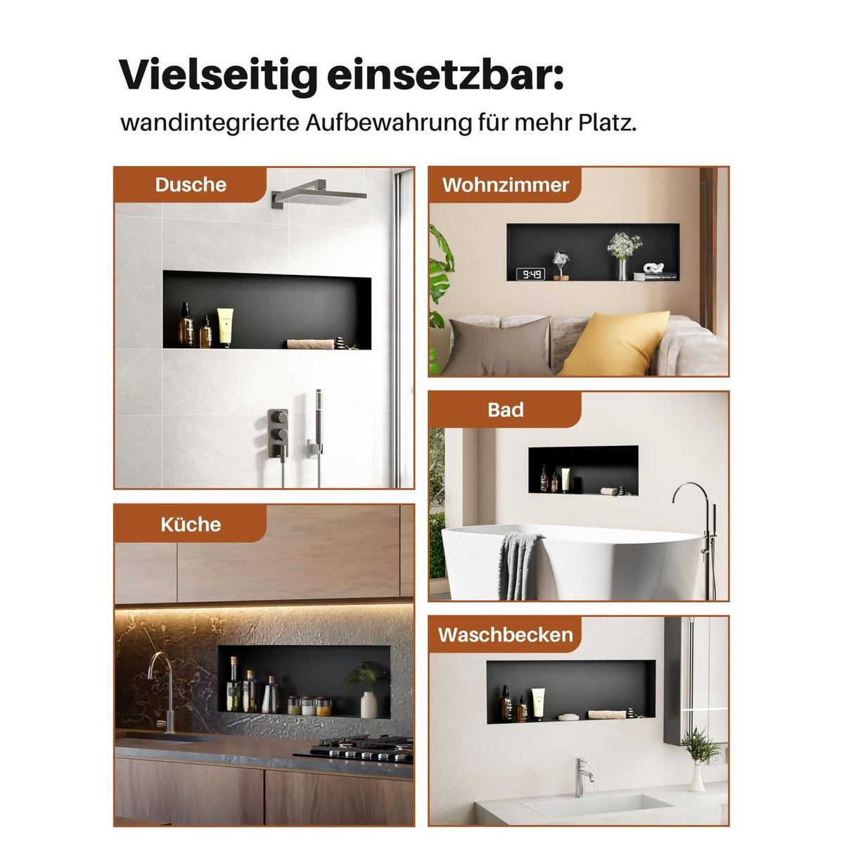 Edelstahl Duschnische 90x30cm – Wandnische für Shampoo & Duschgel