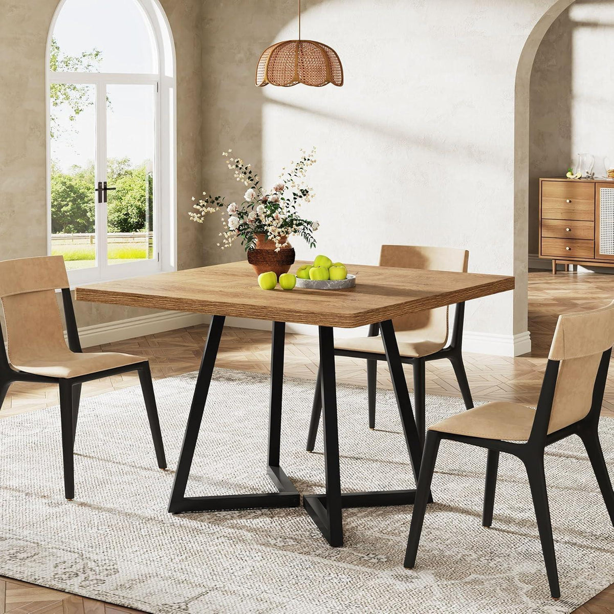 Kleiner Esstisch 80x80 cm Holz & Metall – Natur & Schwarz