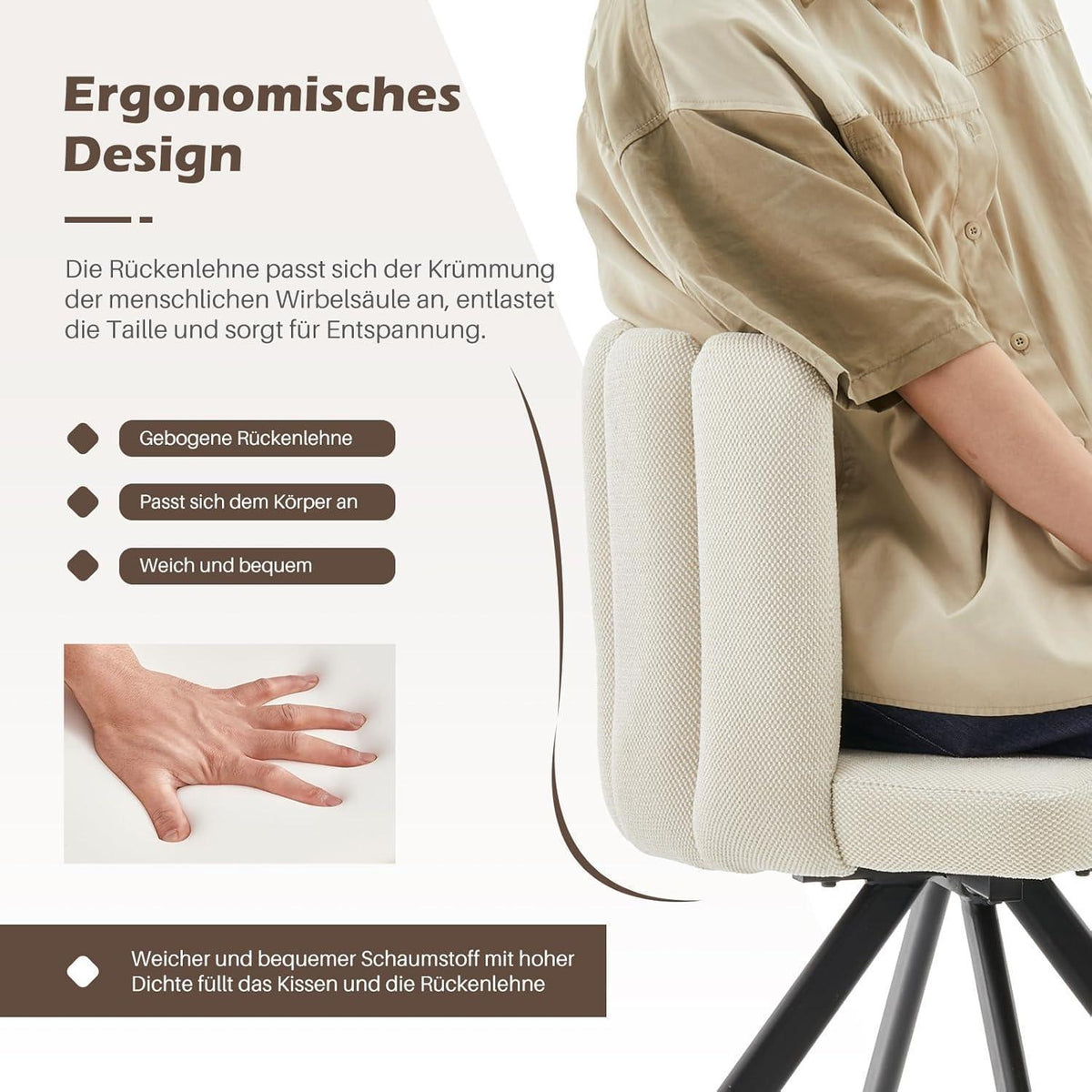 Drehbarer Esszimmerstuhl mit Leinenbezug (Beige)