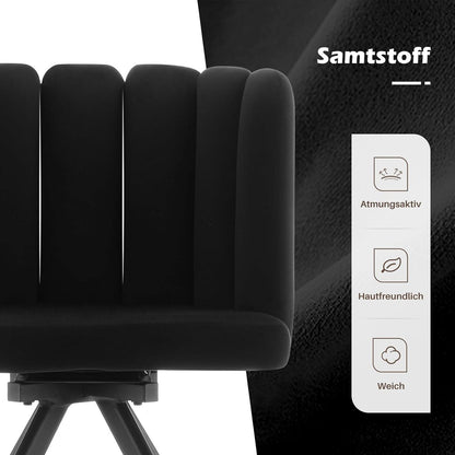 Drehbarer Esszimmerstuhl mit Samtbezug & 360° Funktion Schwarz