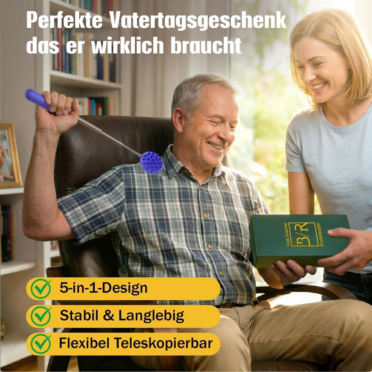Rückenkratzer Ausziehbar mit 5 Köpfen – Geschenk für Männer & Frauen