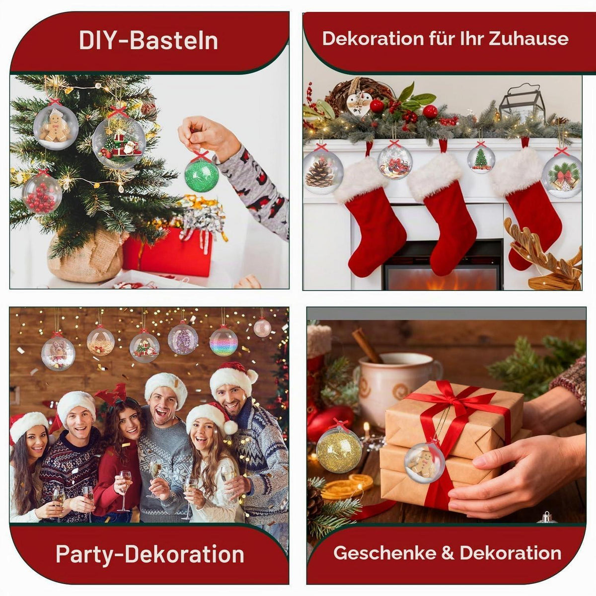 30 Befüllbare Weihnachtskugeln DIY – 4/5/6cm, Transparent