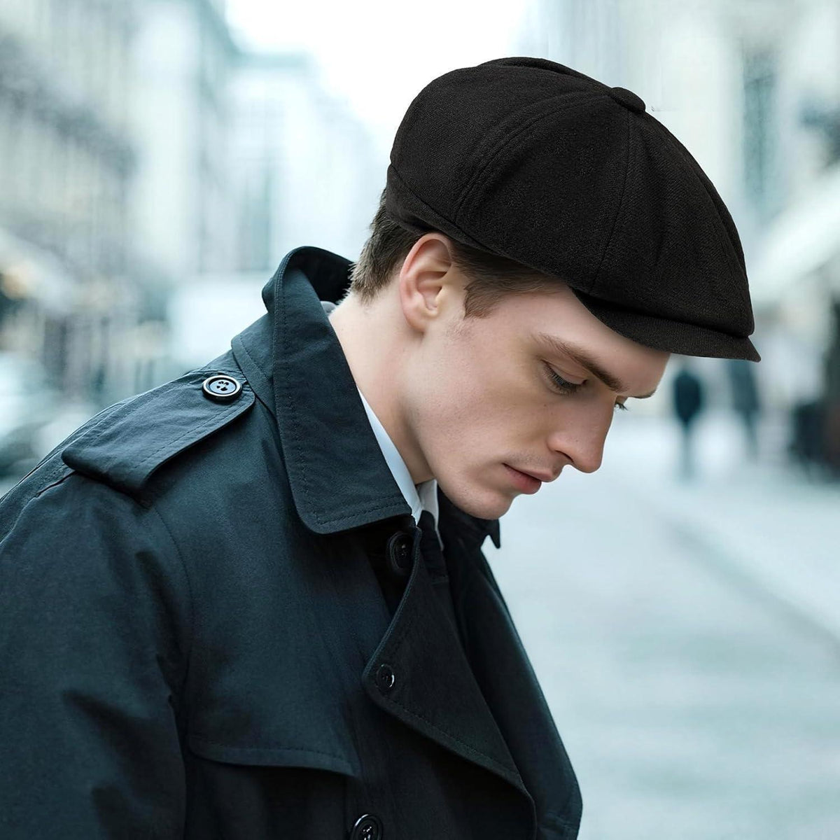 Herren Schiebermütze Baumwolle Flatcap Newsboy Ivy Cap Kaffee