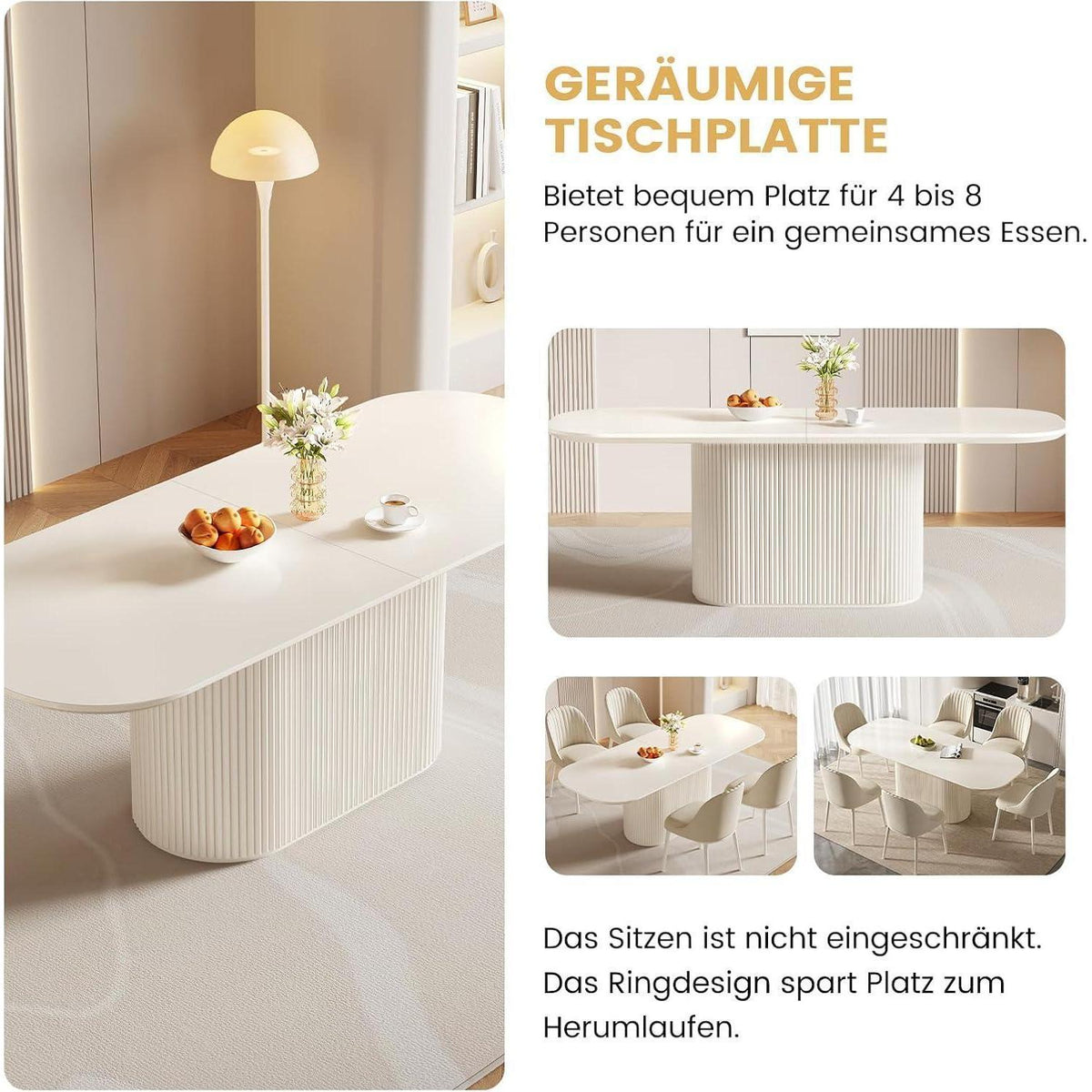 Ovaler Esstisch Weiß Beige – Moderner Küchentisch 220 cm