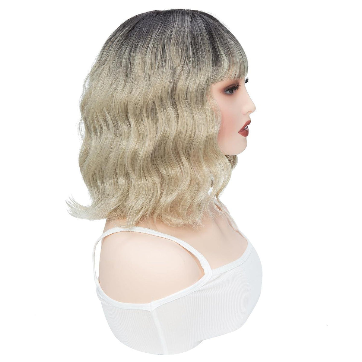 Ombre Blonde Bob Perücke mit Pony – Lockig, Schulterlang