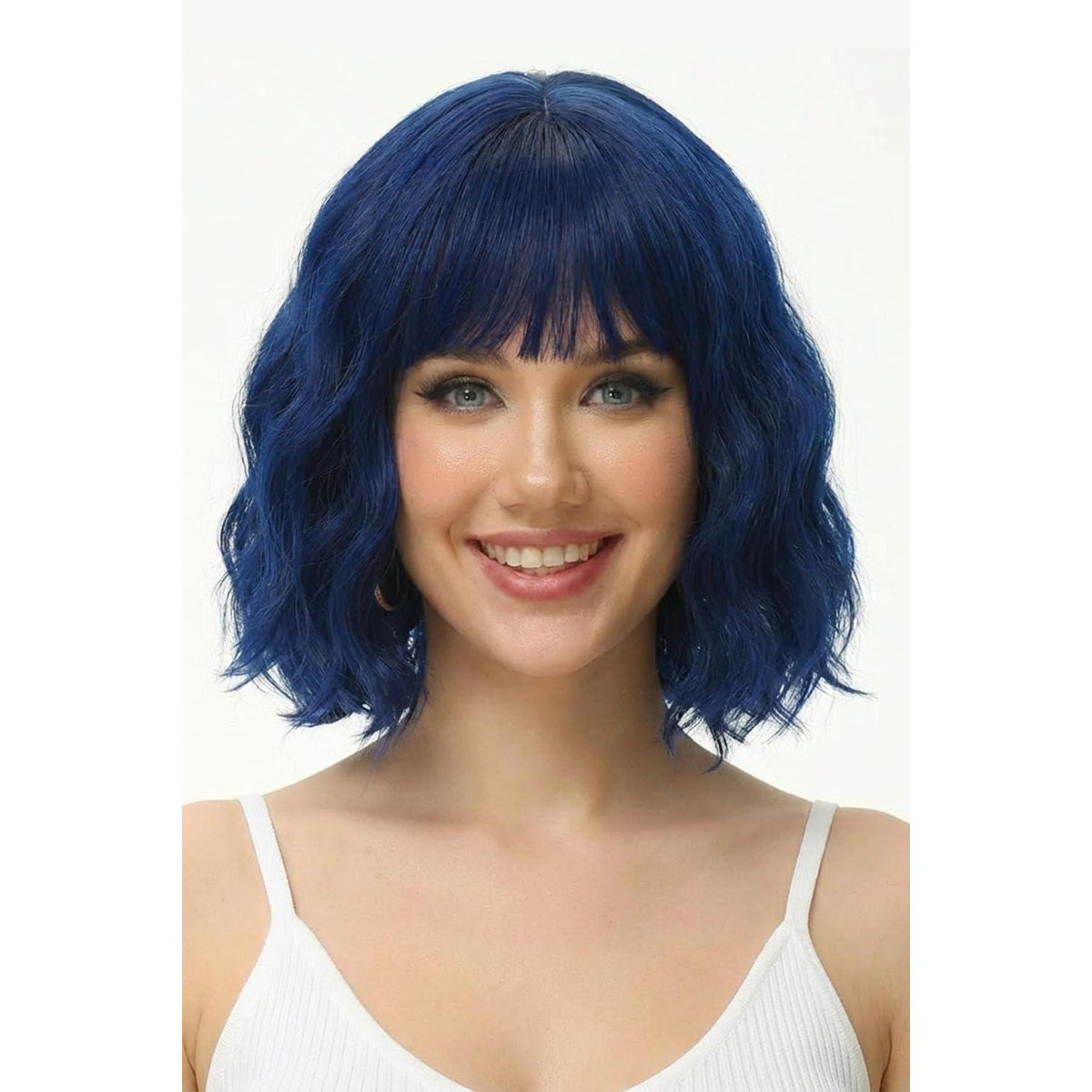 Dunkelblaue Lockige Bob Perücke mit Pony – Synthetisch & Cosplay