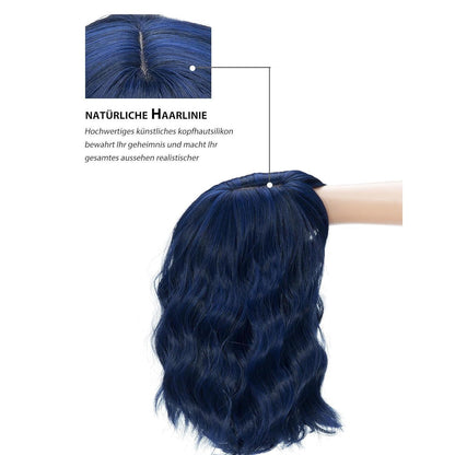Dunkelblaue Lockige Bob Perücke mit Pony – Synthetisch & Cosplay