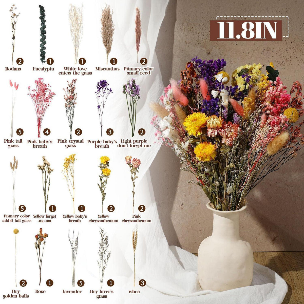 46-tlg. Trockenblumenstrauß Deko Set – 15 Sorten | Natur & Wohnstil