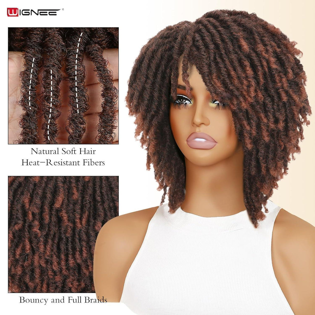 Kurze Dreadlock Perücke 1B/350 Synthetisch 33cm