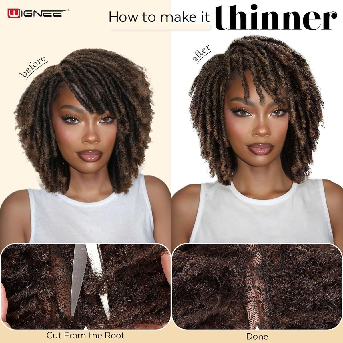 Kurze Dreadlock Perücke 1B/350 Synthetisch 33cm