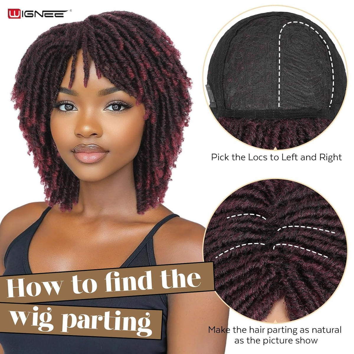 Kurze Afro Twist Dreadlock Perücke Schwarz 33cm Synthetisch