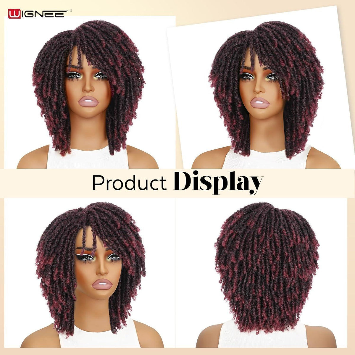 Kurze Afro Twist Dreadlock Perücke Schwarz 33cm Synthetisch